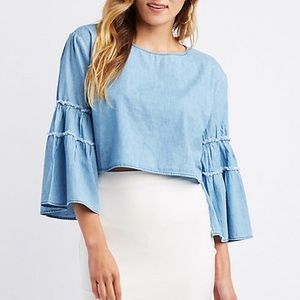 Charlotte Russe Chambray Keyhole Bell Sleeve Top